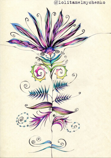 Drawing titled "Intricate flower or…" by Lolita Melnychenko, Original Artwork, Ballpoint pen