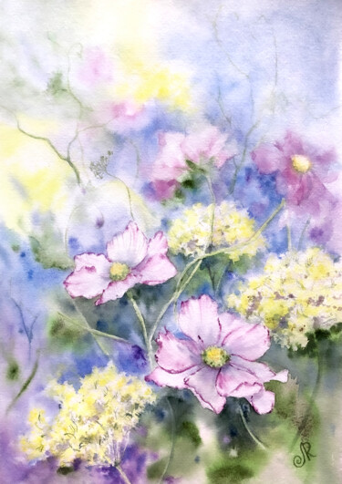 Schilderij getiteld "Wildflowers Flowers…" door Lolita Ros, Origineel Kunstwerk, Aquarel