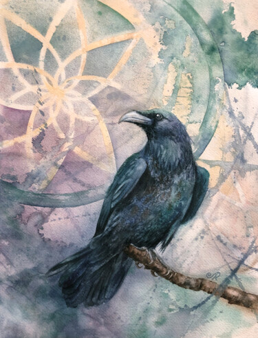 Painting titled "Crow 1 The world of…" by Lolita Ros, Original Artwork, Watercolor