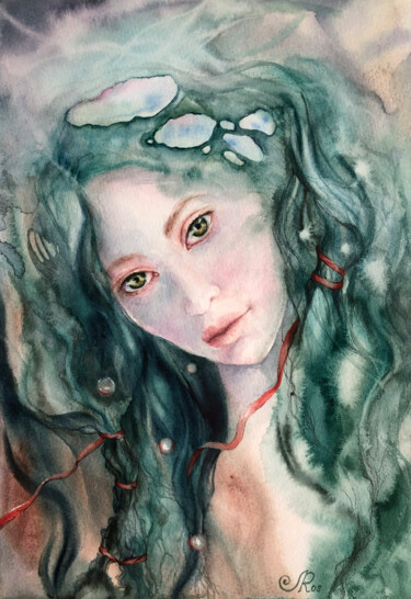 Malarstwo zatytułowany „Woman Mermaid Paint…” autorstwa Lolita Ros, Oryginalna praca, Akwarela