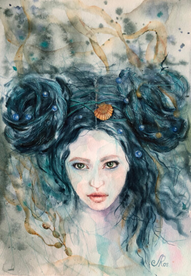 Peinture intitulée "Sea Princess Woman…" par Lolita Ros, Œuvre d'art originale, Aquarelle
