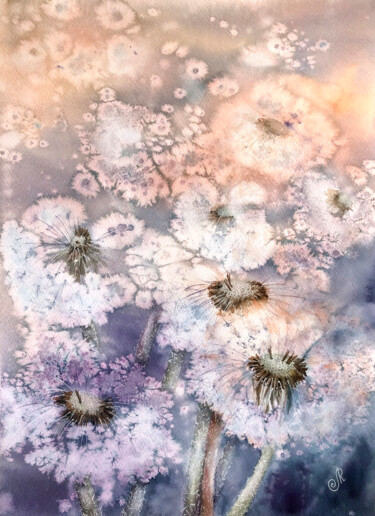 Картина под названием "Dandelions painting…" - Lolita Ros, Подлинное произведение искусства, Акварель