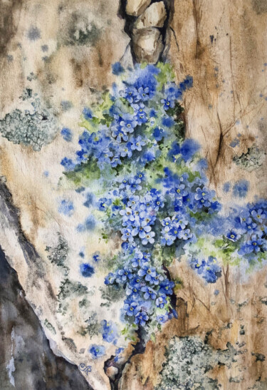 Painting titled "Blue flowers painti…" by Lolita Ros, Original Artwork, Watercolor