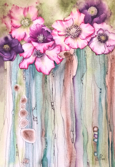 Pintura titulada "Anemones Flowers pa…" por Lolita Ros, Obra de arte original, Acuarela