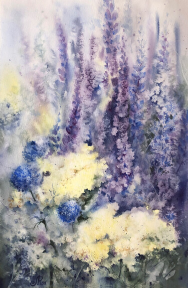 Pittura intitolato "Flower Painting Wil…" da Lolita Ros, Opera d'arte originale, Acquarello