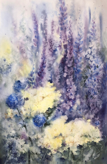 Schilderij getiteld "Flower Painting Wil…" door Lolita Ros, Origineel Kunstwerk, Aquarel