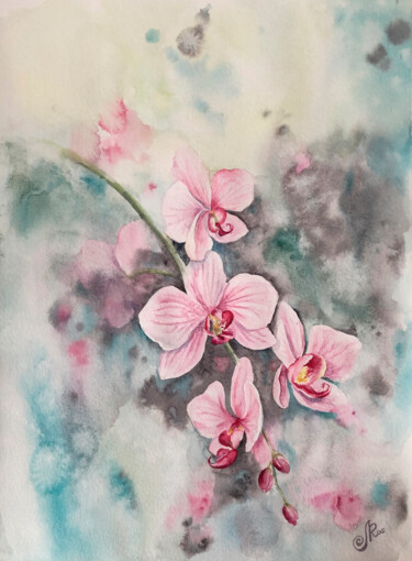 Malerei mit dem Titel "Orchid Watercolor F…" von Lolita Ros, Original-Kunstwerk, Aquarell