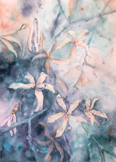 Pintura intitulada "Flowers Painting Bl…" por Lolita Ros, Obras de arte originais, Aquarela