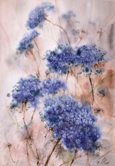 Painting titled "Wildflowers Blue Fl…" by Lolita Ros, Original Artwork, Watercolor