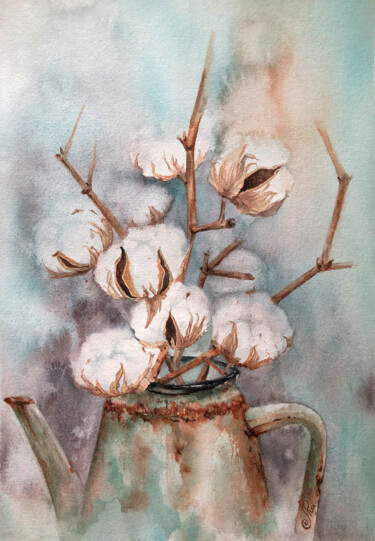 Malerei mit dem Titel "Flowers Watercolor…" von Lolita Ros, Original-Kunstwerk, Aquarell