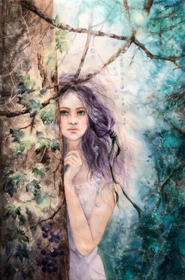 Картина под названием "Forest Fairy Femme…" - Lolita Ros, Подлинное произведение искусства, Акварель