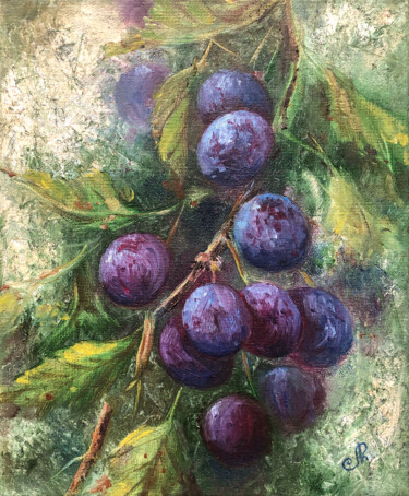 Painting titled "Plum Fruit Painting" by Lolita Ros, Original Artwork, Oil