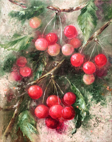 Peinture intitulée "Fruits Cherry Cerise" par Lolita Ros, Œuvre d'art originale, Huile