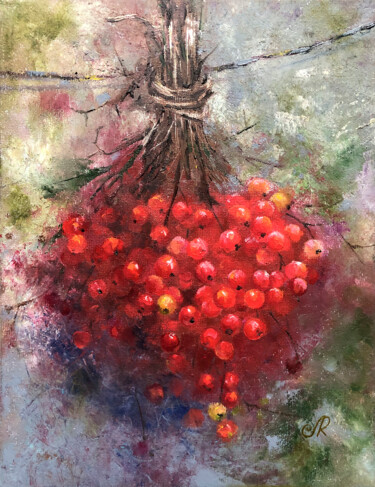 Painting titled "Red Berry Painting…" by Lolita Ros, Original Artwork, Oil