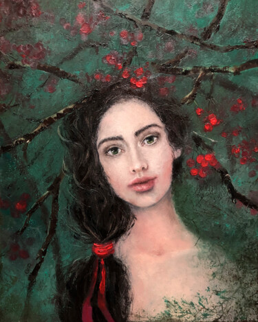 Painting titled "Woman in the Forest…" by Lolita Ros, Original Artwork, Oil
