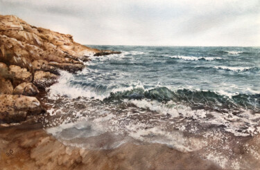 Malerei mit dem Titel "Seascape Painting P…" von Lolita Ros, Original-Kunstwerk, Aquarell