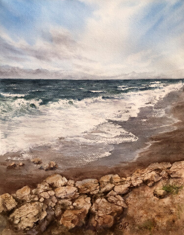 Ζωγραφική με τίτλο "Sea Paysage Marin" από Lolita Ros, Αυθεντικά έργα τέχνης, Ακουαρέλα