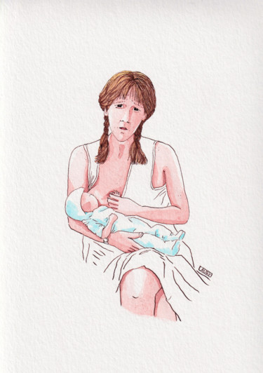 Drawing titled "Post-partum" by Laure Maniere, Original Artwork, Watercolor