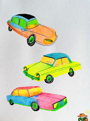 "Crazy cars" başlıklı Resim Laure Maniere tarafından, Orijinal sanat, Mürekkep