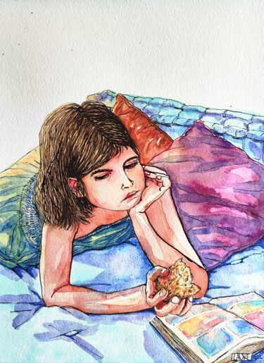 Drawing titled "Some bread and a bo…" by Laure Maniere, Original Artwork, Watercolor