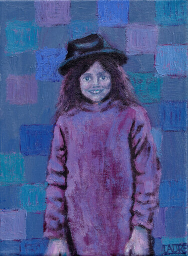 Schilderij getiteld "Girl with a hat" door Laure Maniere, Origineel Kunstwerk, Gouache