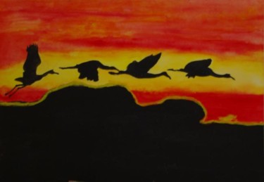 Peinture intitulée "vol d'oiseaux" par Lc, Œuvre d'art originale