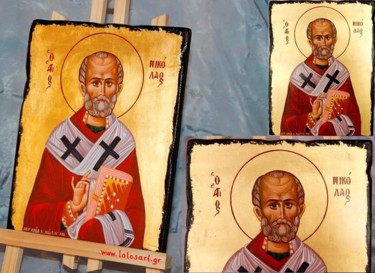 Ζωγραφική με τίτλο "saint nikolas" από Ilias Lolos, Αυθεντικά έργα τέχνης, Λάδι