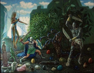 Painting titled "Legende" by Lonesloane, Original Artwork, Oil