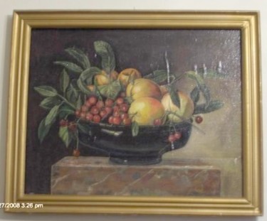 Painting titled "peach & cherry" by Vranceanu Aurelian, Original Artwork, Oil