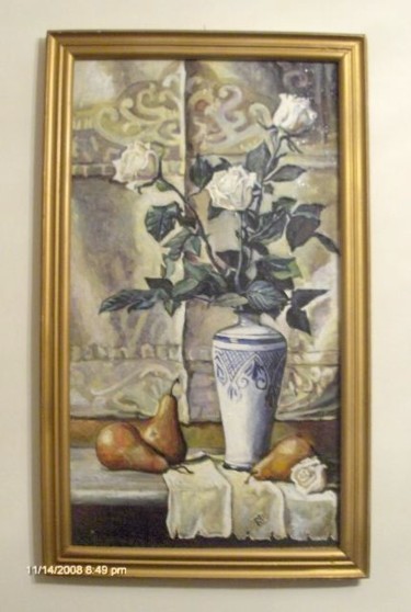 Painting titled "white rose" by Vranceanu Aurelian, Original Artwork, Oil