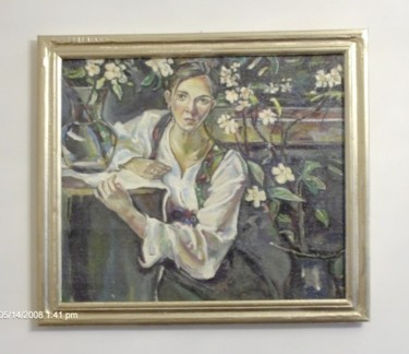 Painting titled "woman with cherry f…" by Vranceanu Aurelian, Original Artwork, Oil