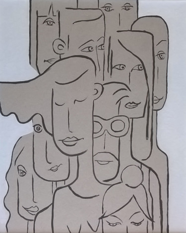 Dibujo titulada "La foule.jpg" por Slong., Obra de arte original, Acrílico