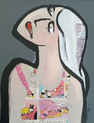 Painting titled "Lucie s'est habillée" by Slong., Original Artwork, Acrylic Mounted on Wood Stretcher frame