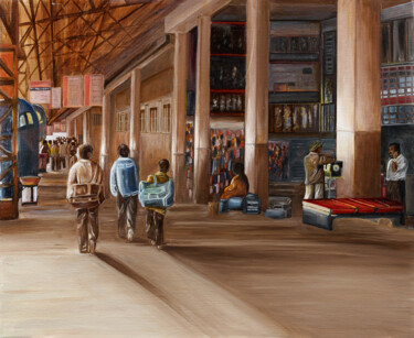 Painting titled "Departure at the Bu…" by Lonicera, Original Artwork, Oil