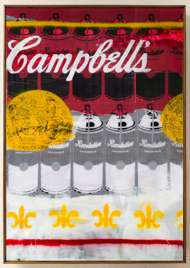 Painting titled "Campbell Revolution" by Lons, Original Artwork, Spray paint Mounted on Wood Stretcher frame