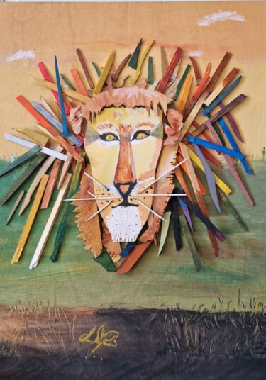 Malarstwo zatytułowany „Le lion” autorstwa Lookus Art, Oryginalna praca, Akryl