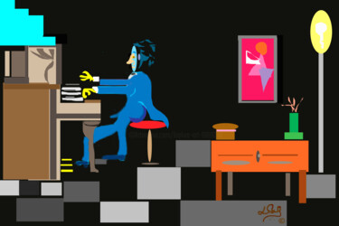 Digitale Kunst mit dem Titel "Pianiste" von Lookus Art, Original-Kunstwerk, Digitale Malerei