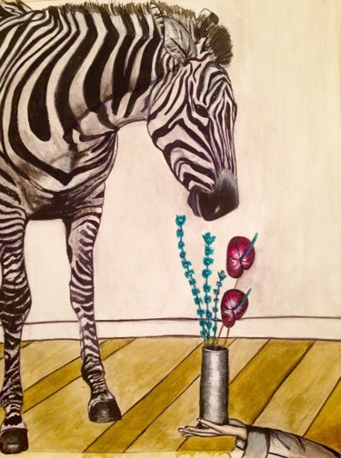 Peinture intitulée "zebre.jpg" par Helene, Œuvre d'art originale, Acrylique