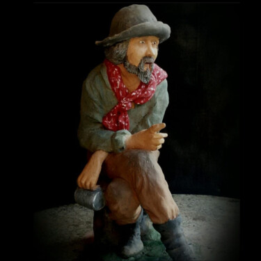 Sculpture titled "Homem do Lenço Verm…" by Arley Lopes, Original Artwork, Clay