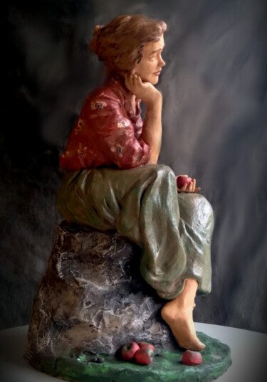Sculpture titled "Woman with apples" by Arley Lopes, Original Artwork, Ceramics