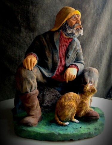 Sculpture titled "the fisherman" by Arley Lopes, Original Artwork, Ceramics