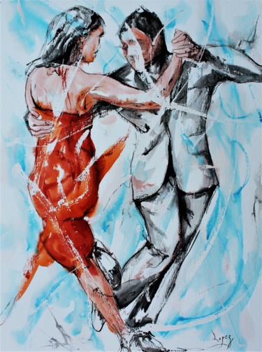 Peinture intitulée "Elégance de tango" par Jean-Luc Lopez, Œuvre d'art originale, Encre