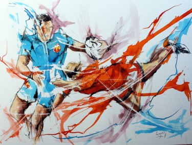 542 : Rugby de plaquage Peinture intitulée "542 : Rugby de plaq…" par Jean-Luc Lopez, Œuvre d'art originale, Encre