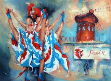 1469 French Cancan au Moulin Rouge Peinture intitulée "1469 French Cancan…" par Jean-Luc Lopez, Œuvre d'art originale, Acrylique Monté sur Châssis