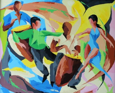Painting titled "498 Salsa au Tam-tam" by Jean-Luc Lopez, Original Artwork, Acrylic Mounted on Wood Stretcher frame