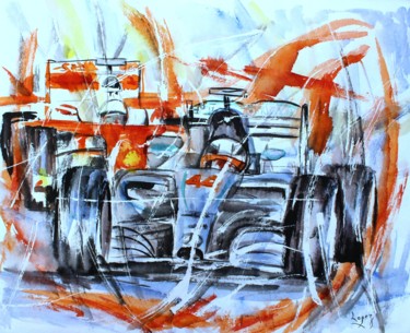 Painting titled "360 Pole position" by Jean-Luc Lopez, Original Artwork, Ink