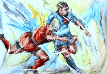 Peinture intitulée "Montpellier Rugby" par Jean-Luc Lopez, Œuvre d'art originale, Encre