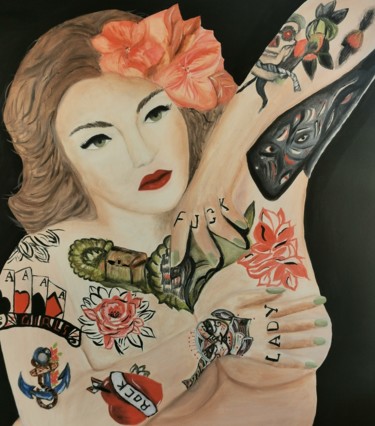 Peinture intitulée "Tatouée" par Patricia Mouttet-Lopez, Œuvre d'art originale, Huile