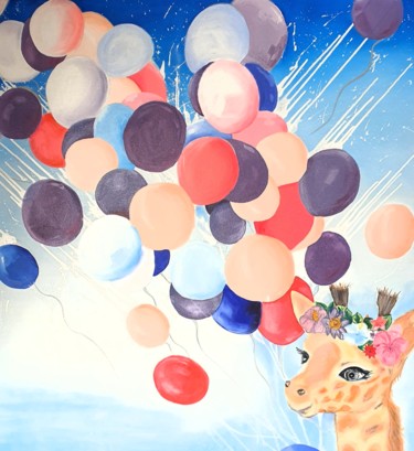 Painting titled "Les ballons 1.0" by Patricia Mouttet-Lopez, Original Artwork, Oil