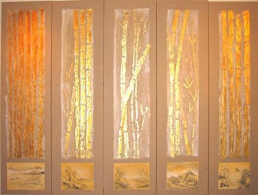 Painting titled "les bambous" by Bernadette Lopicki, Original Artwork